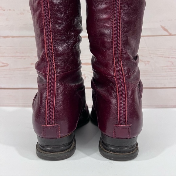 Miz Mooz Burgundy Red Leather Slouchy Bonnie Tall Wedge Boots - Picture 7 of 12